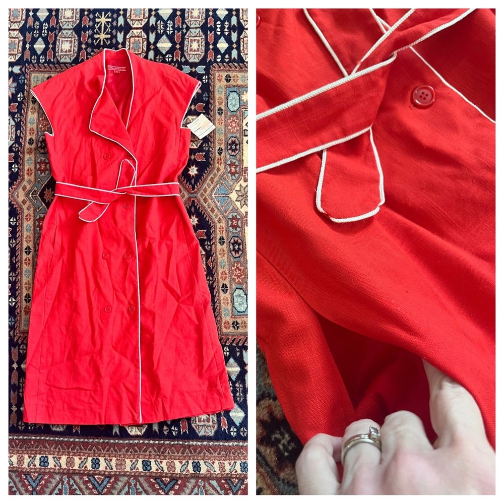 New Vintage HALSTON III red and white button up dress fitted sleeveless 10